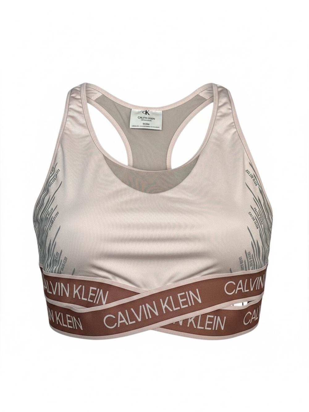 Calvin Klein Performance Blush Pink Logo-Trim Racerback Sports Bra